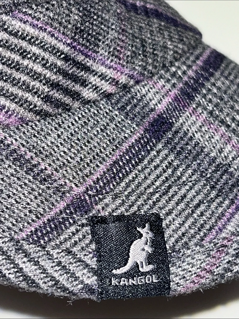 Kangol Gray Plaid Driver / Newsie Cap with Purple Accents